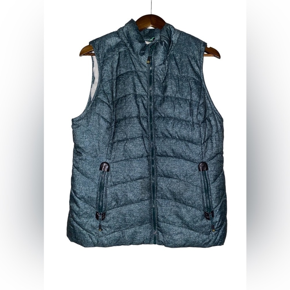 Green Tea Quilted Puffer Vest Women L Gorpcore Fleece Lined Trail Pocket Front